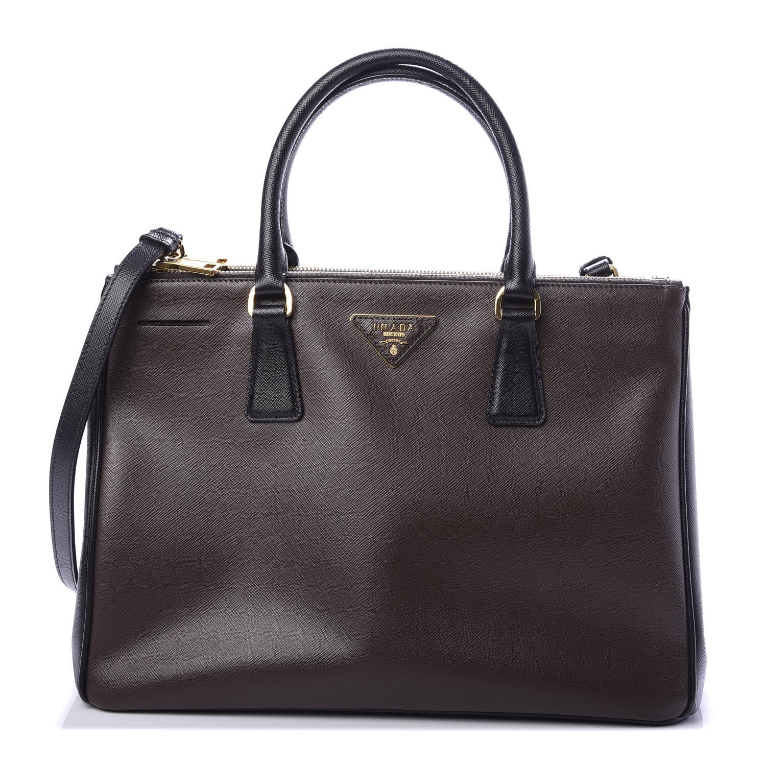 Prada Saffiano Lux Bi-Color Medium Galleria Double Zip Tote Caffe Black 1 of 10