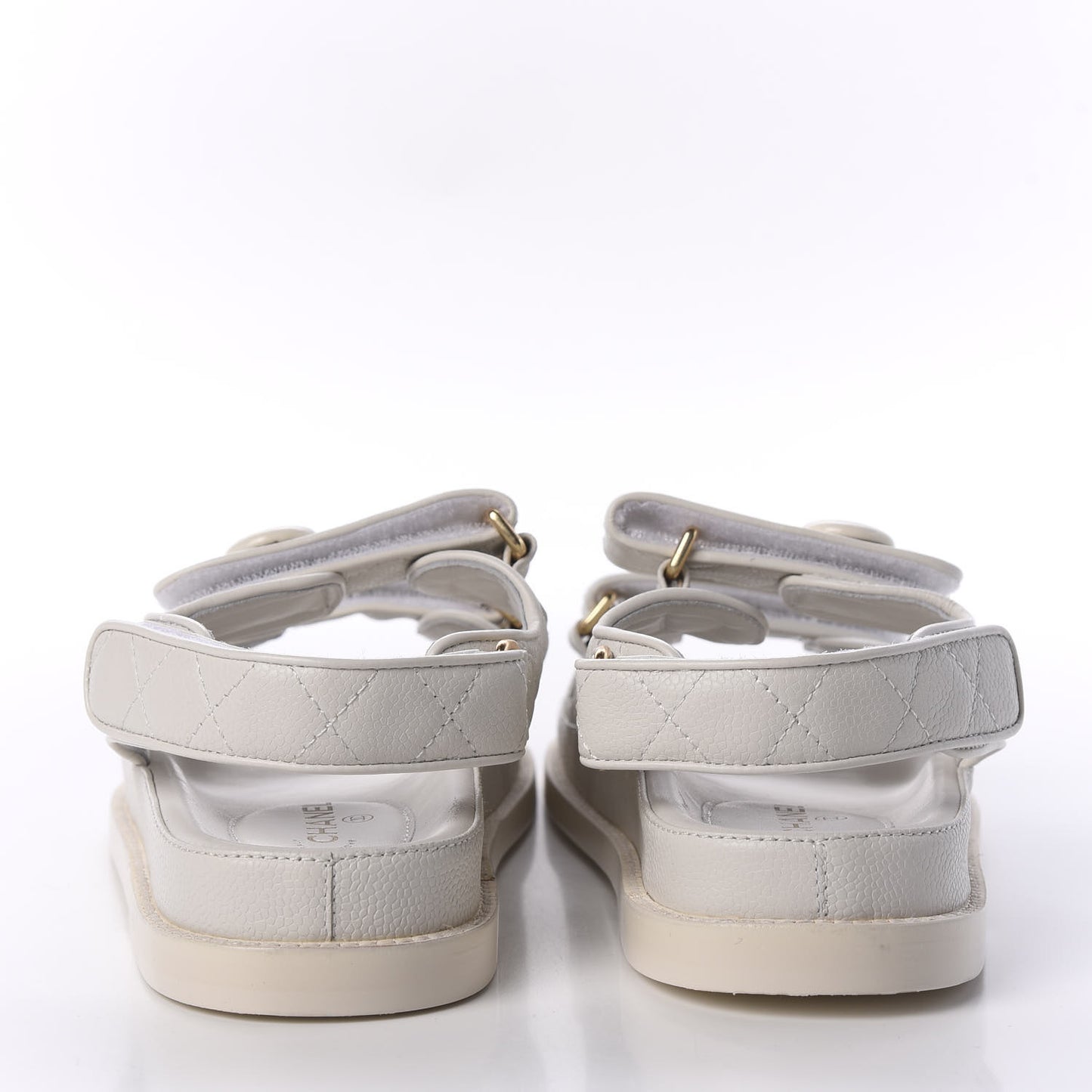 Grained Calfskin Quilted Velcro Dad Sandals 38 White