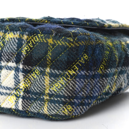 Balenciaga Wool Plaid Diagonal Allover Logo Matelasse M BB Round Shoulder Bag Green Blue Yellow 8 of 16