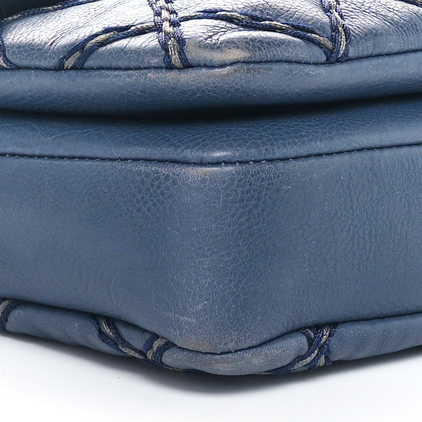 Calfskin Quilted Chic Stitch Flap Blue