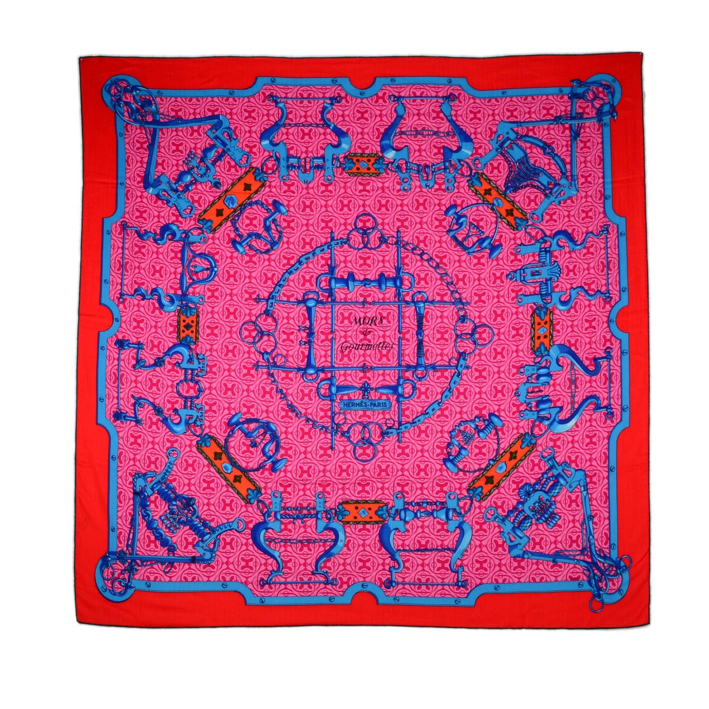 Cashmere Silk Mors Et Gourmettes Remix Shawl 140 Vermillon Rose Bleu Azur