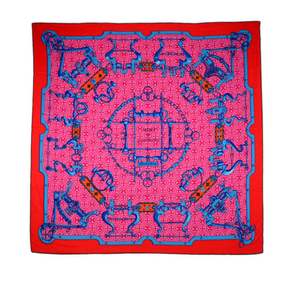 Hermes Cashmere Silk Mors Et Gourmettes Remix Shawl 140 Vermillon Rose Bleu Azur 2 of 6