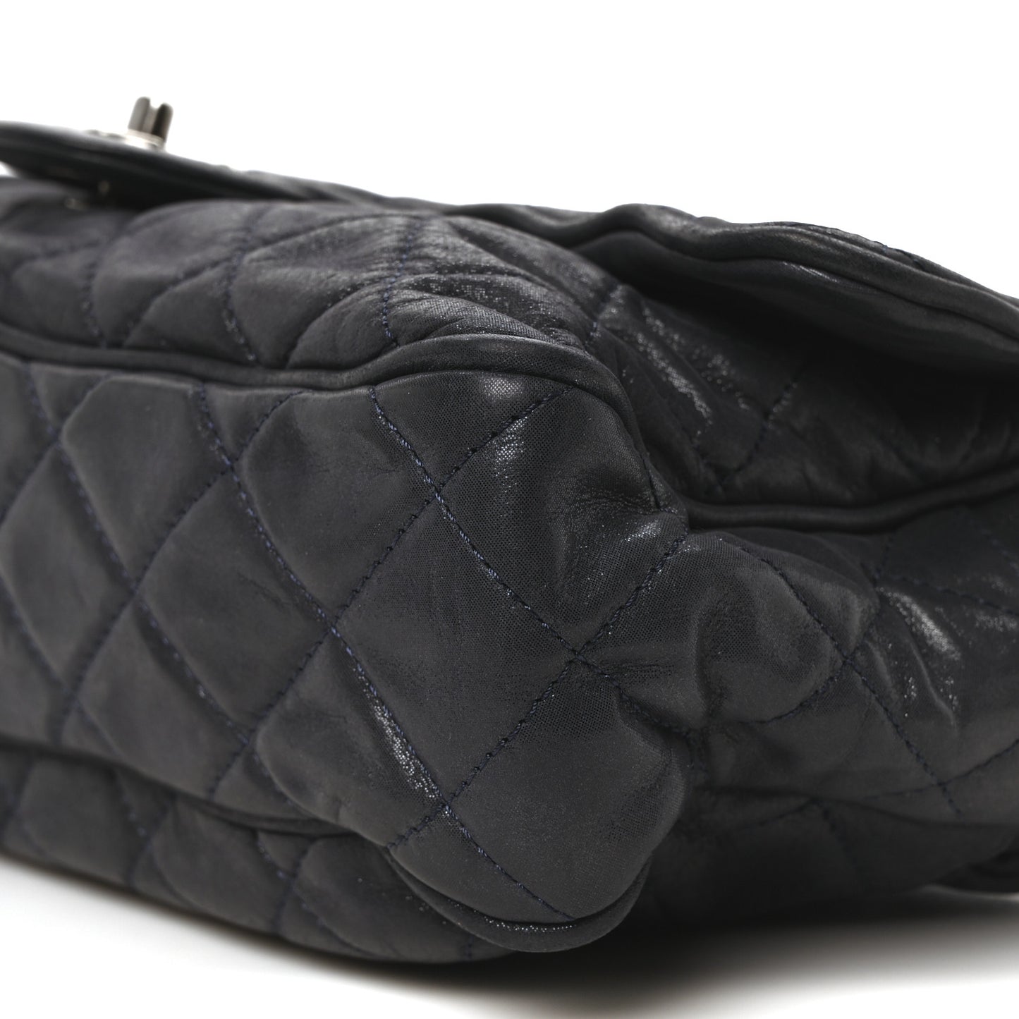 Iridescent Calfskin Quilted Large Shiva Flap Navy Blue