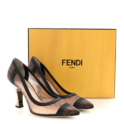 Fendi Technical Mesh Vitello Gommato FF Colibri 85mm Pumps 39 Tobacco Moro Black 9 of 9