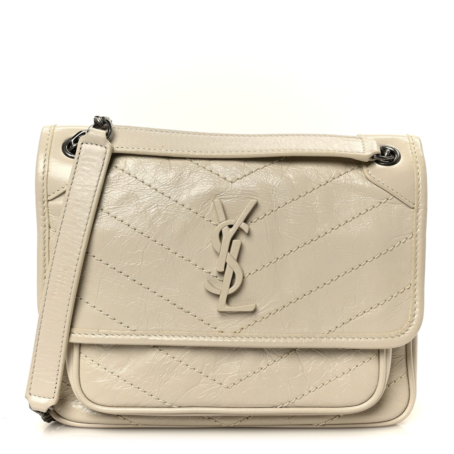 Crinkled Calfskin Matelasse Monogram Baby Niki Chain Satchel Crema Soft