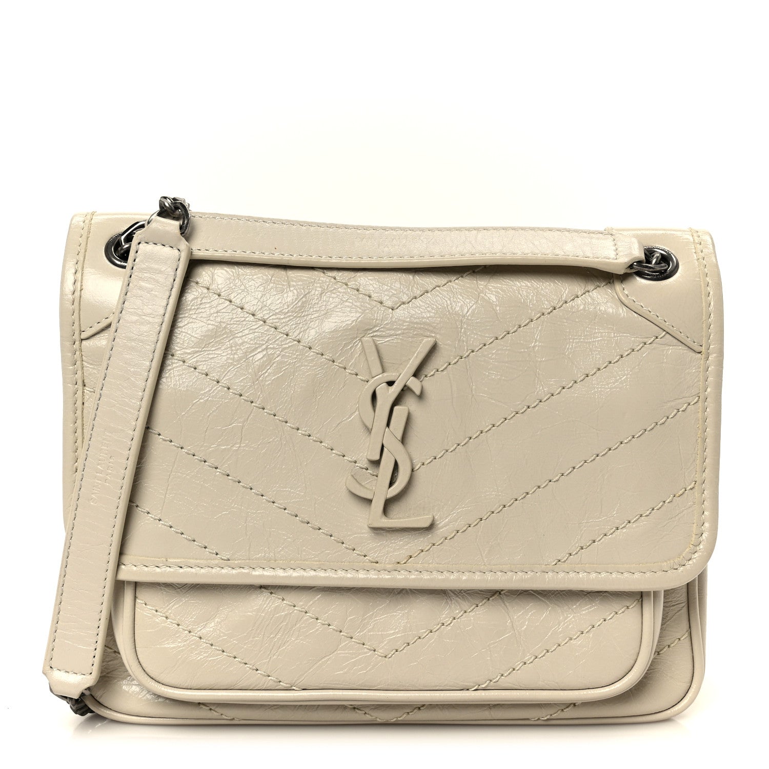 Saint Laurent Crinkled Calfskin Matelasse Monogram Baby Niki Chain Satchel Crema Soft 1 of 11