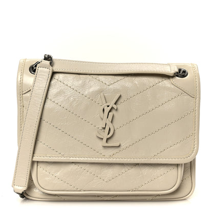 Saint Laurent Crinkled Calfskin Matelasse Monogram Baby Niki Chain Satchel Crema Soft 1 of 11