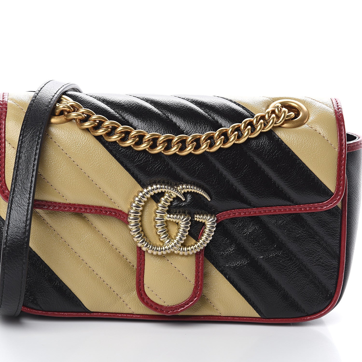 Gucci Azalea Calfskin Matelasse Diagonal Patchwork Mini Torchon GG Marmont Shoulder Bag Black Beige Romantic Cerise 6 of 8
