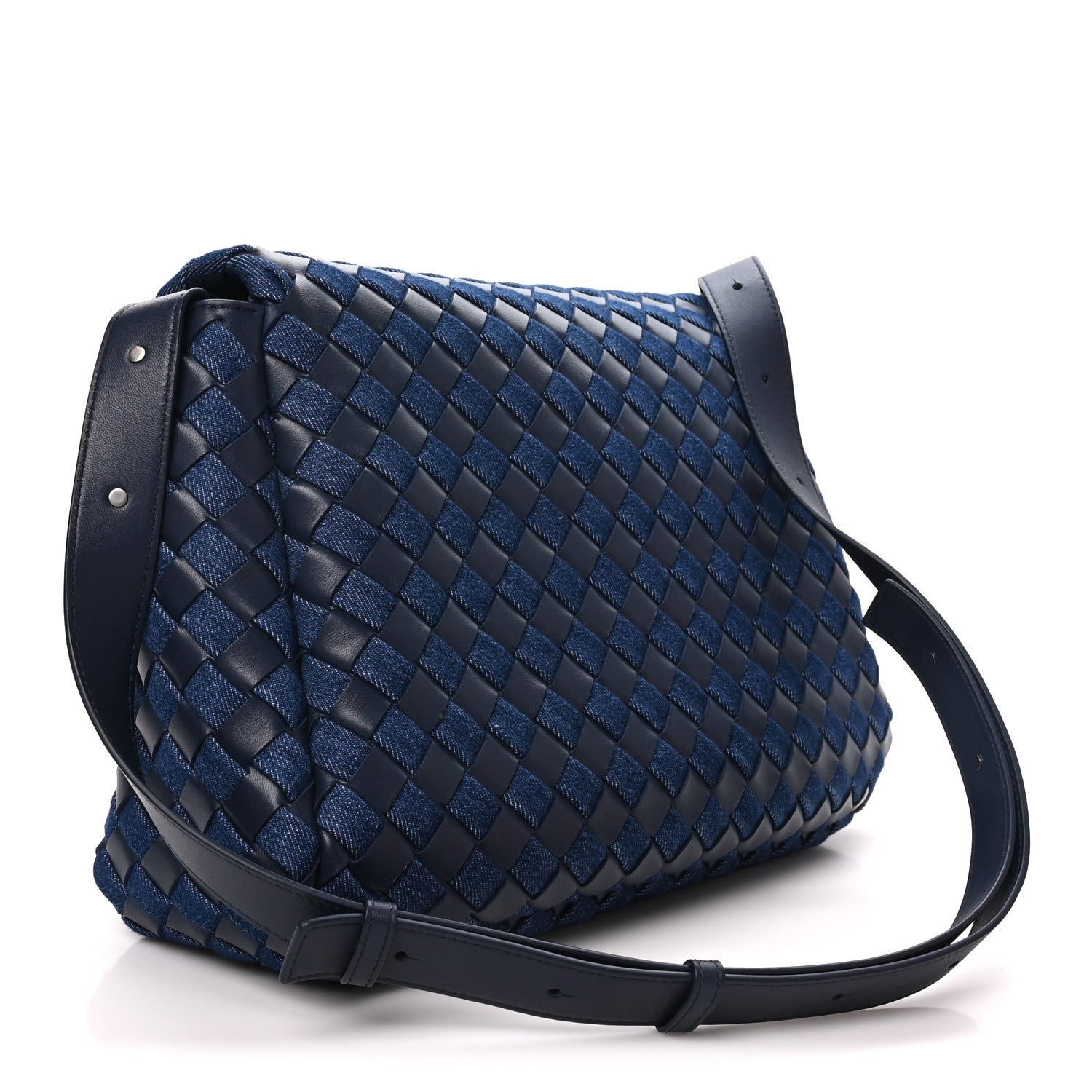 Bottega Veneta Denim Nappa Intrecciato Padded Messenger Abyss Indigo 3 of 9