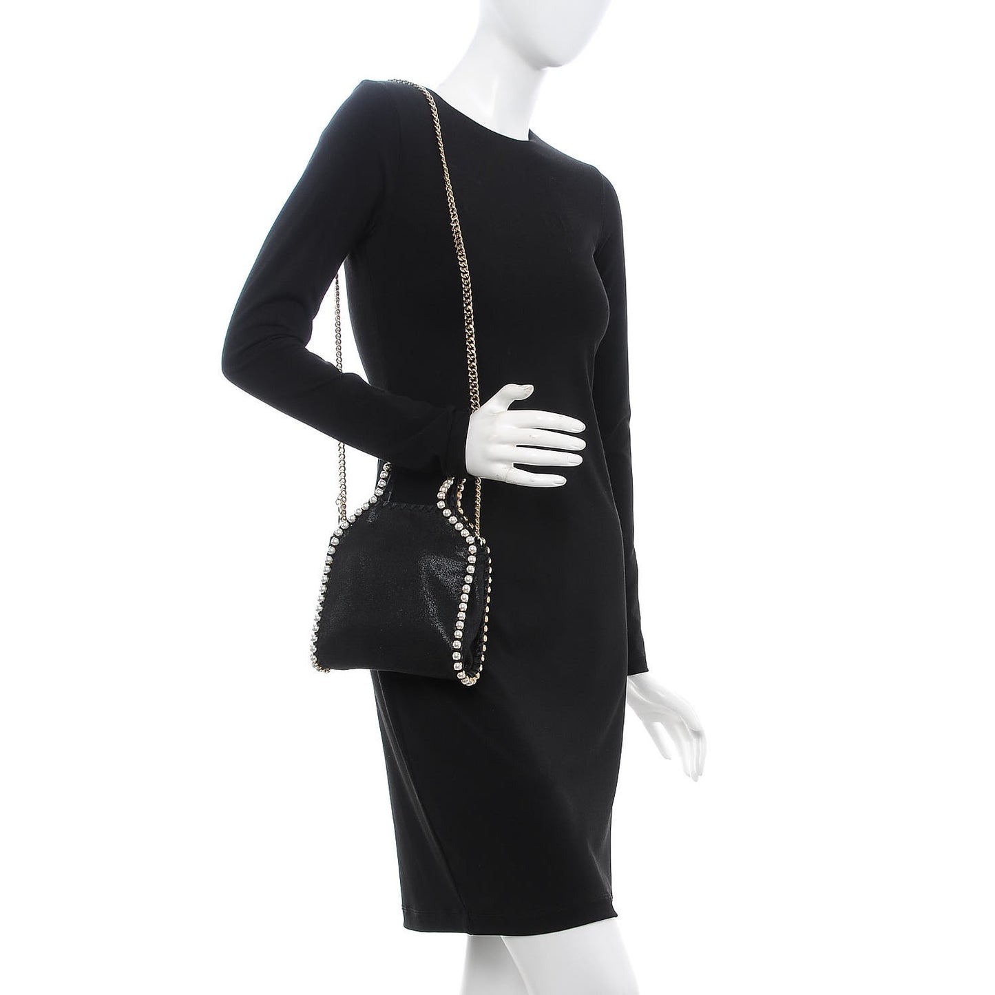 Shaggy Deer Pearl Studded Tiny Falabella Tote Black