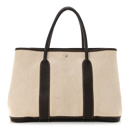 Hermes Buffle Skipper Toile Garden Party 36 MM Tote Marron Fonce 1 of 17