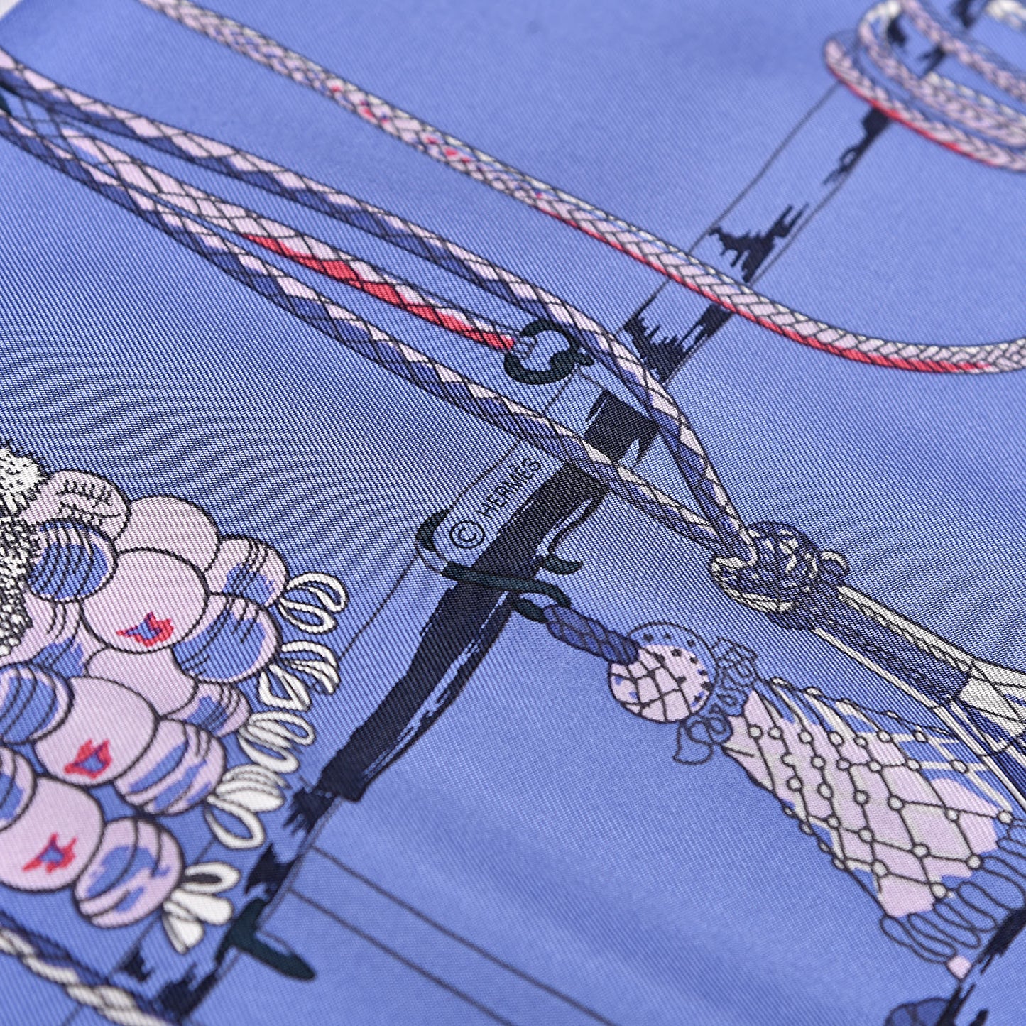 Silk Passementerie Quadri Scarf 90 Indigo Lavender Gris