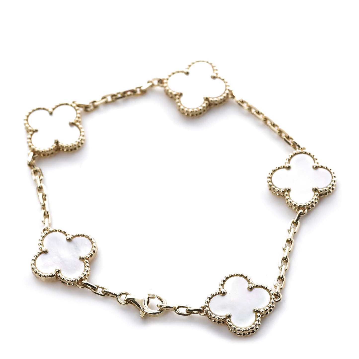 18K Yellow Gold Mother of Pearl 5 Motifs Vintage Alhambra Bracelet