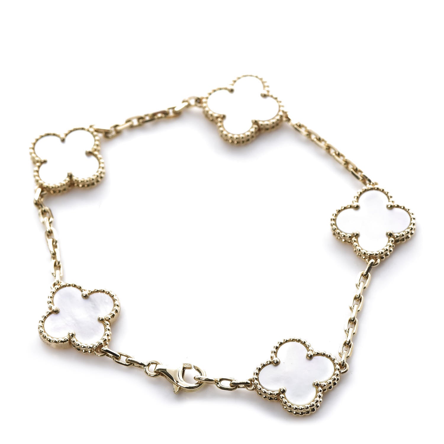 Van Cleef & Arpels 18K Yellow Gold Mother of Pearl 5 Motifs Vintage Alhambra Bracelet 3 of 7