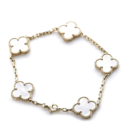 Van Cleef & Arpels 18K Yellow Gold Mother of Pearl 5 Motifs Vintage Alhambra Bracelet 3 of 7