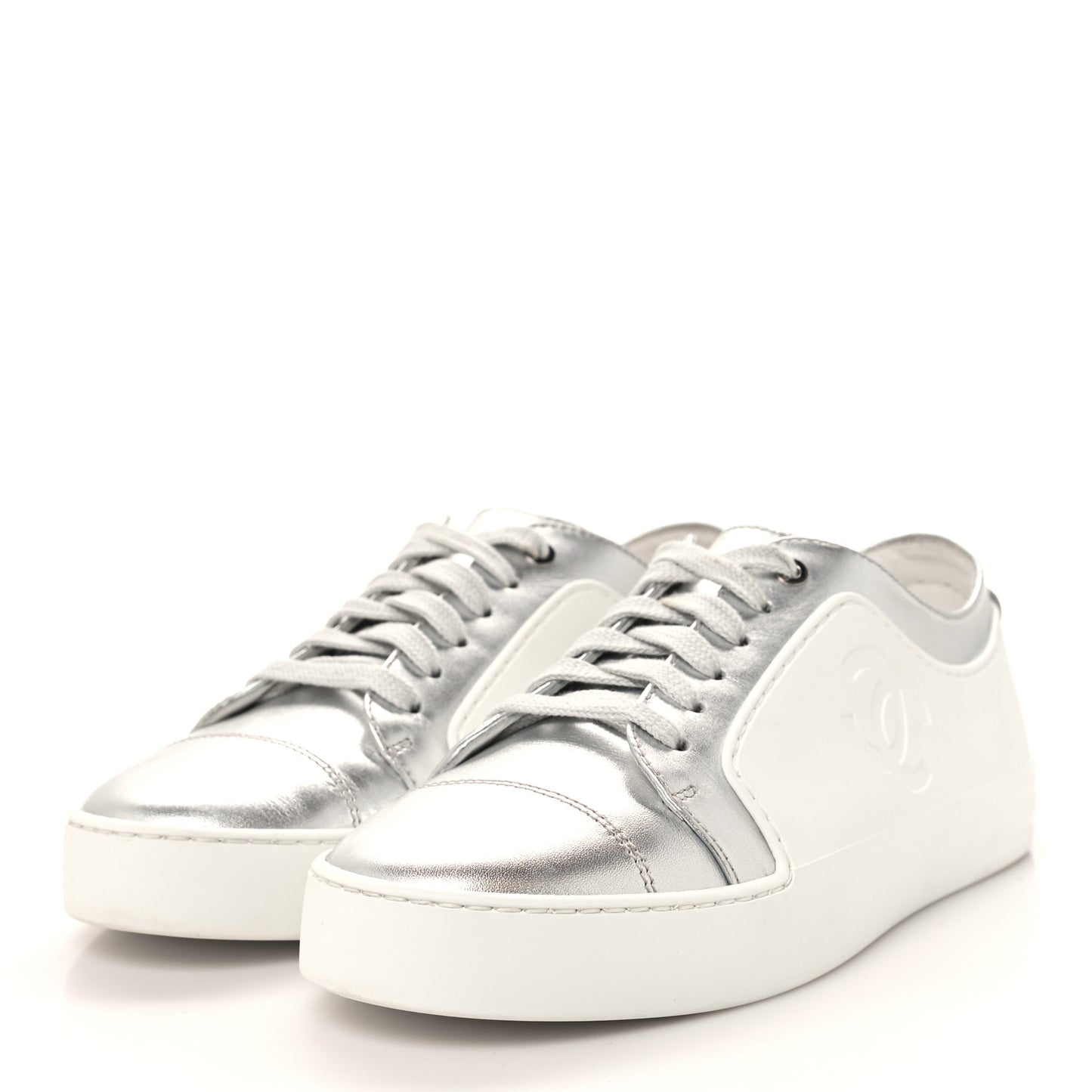 Iridescent Goatskin Womens Sneakers 36.5 White Silver