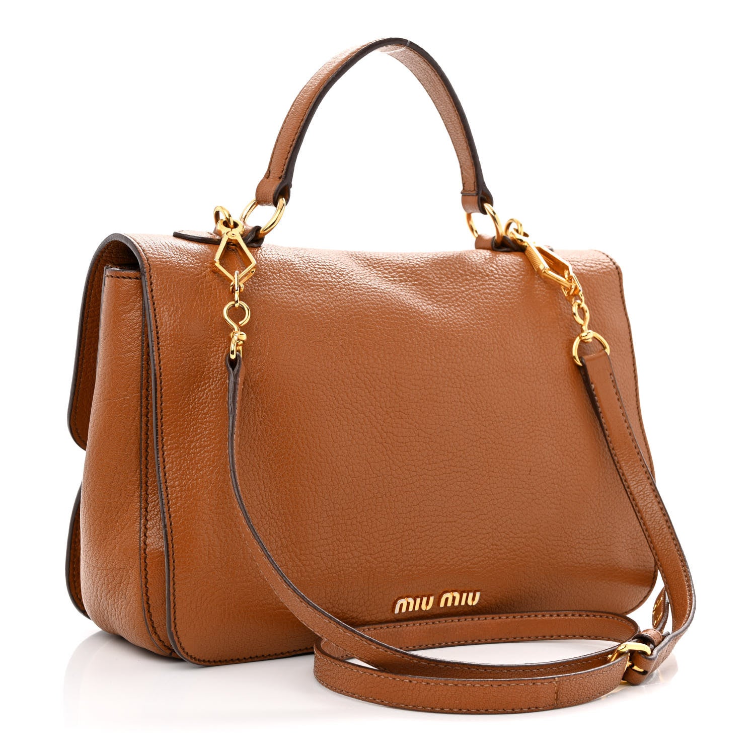 Miu Miu Goatskin Madras Shoulder Bag Cuoio 3 of 16