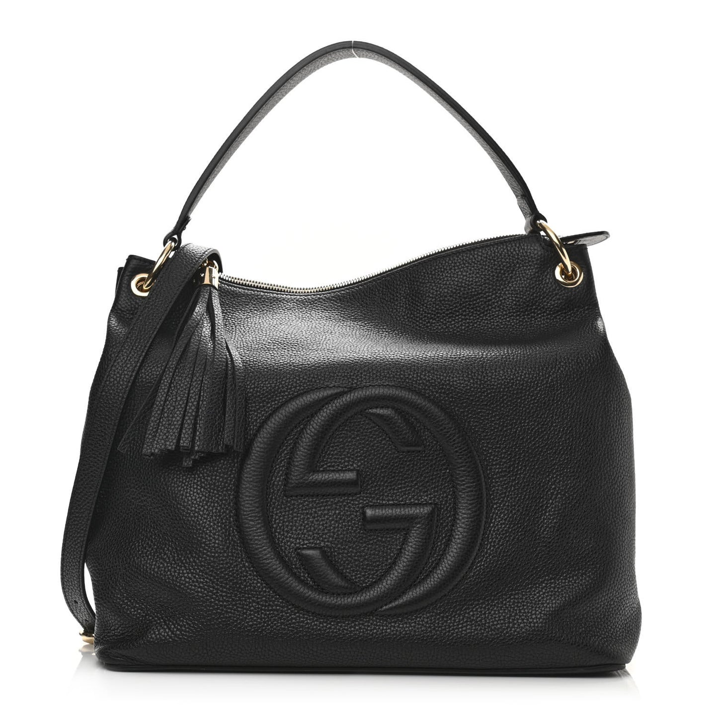 Pebbled Calfskin Large Soho Hobo Black
