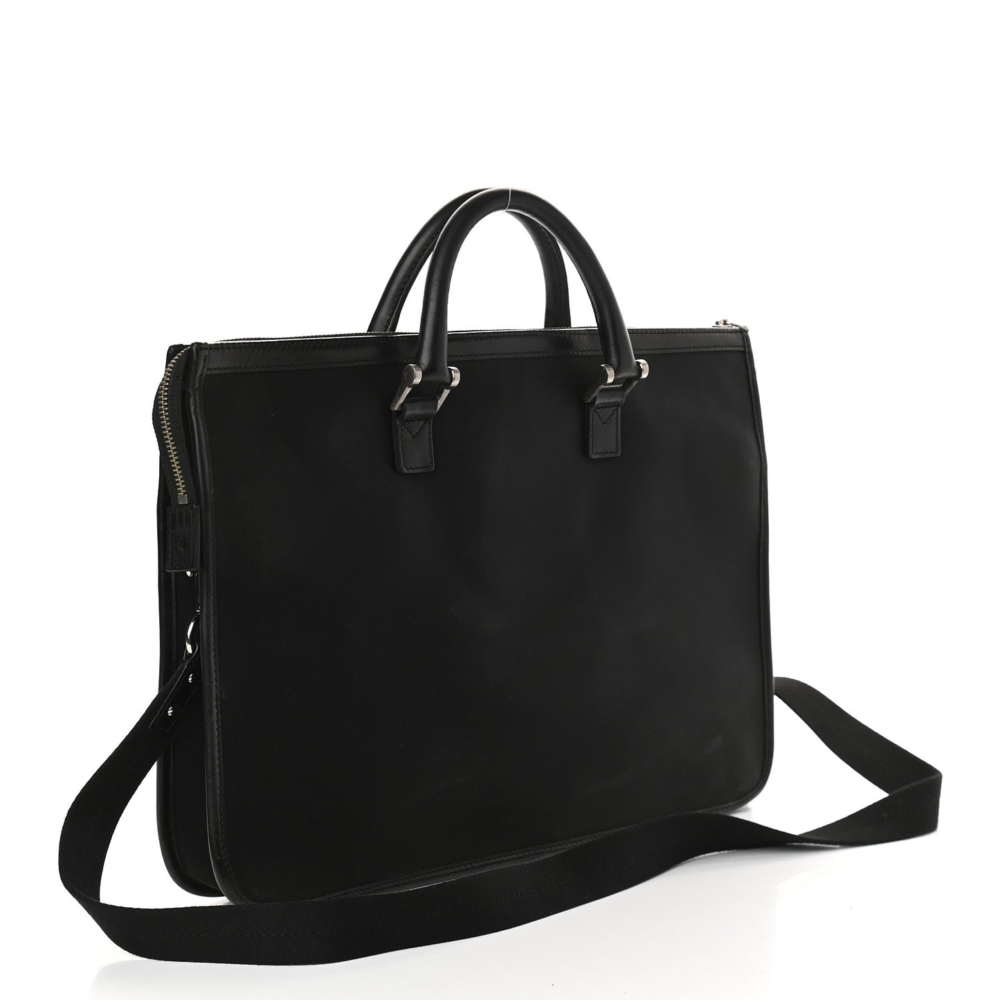 Nylon Calfskin Briefcase Black