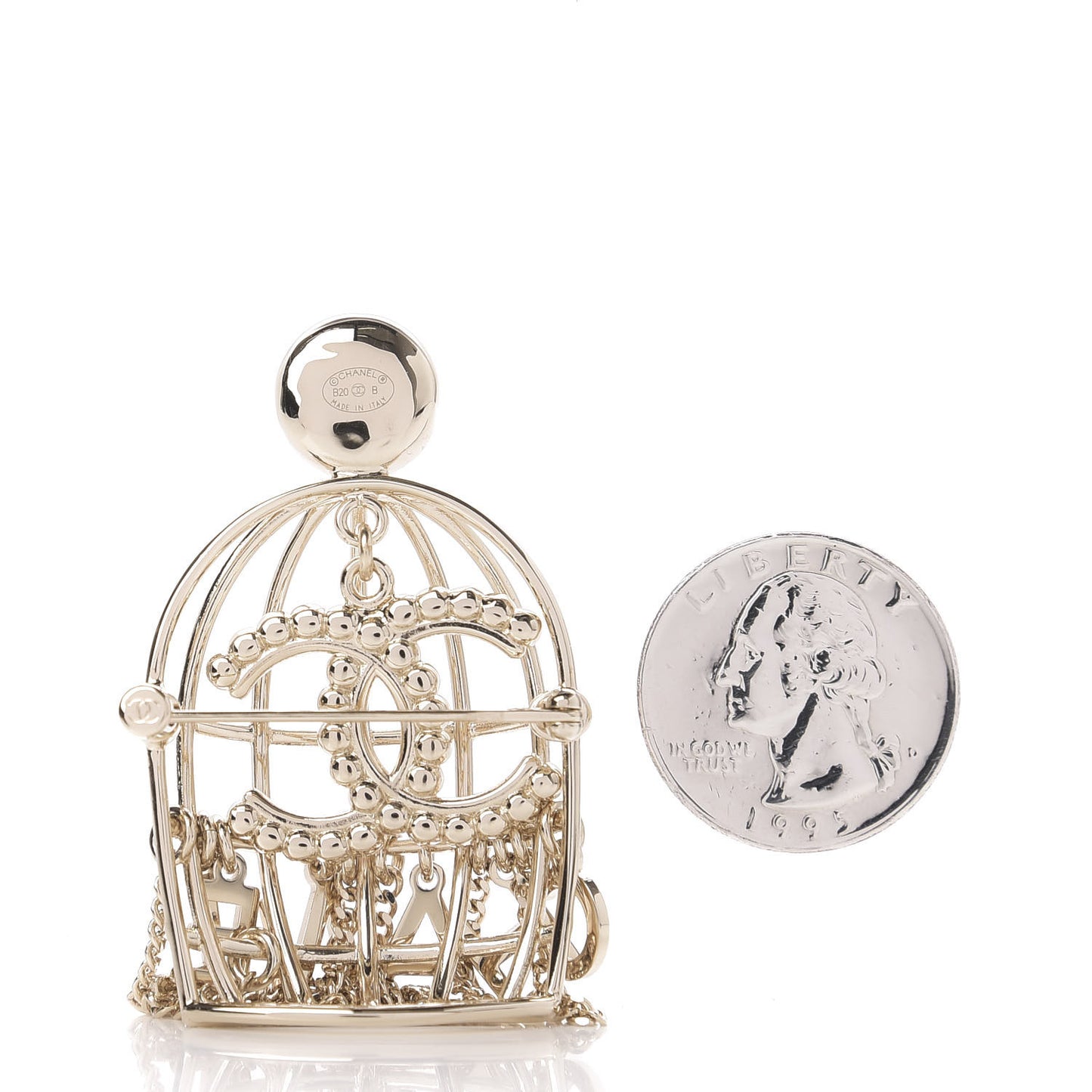 Pearl Crystal Birdcage Pin Brooch Light Gold