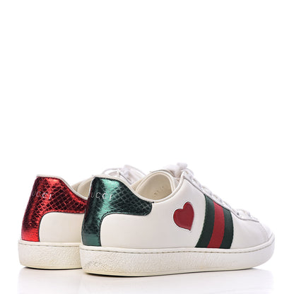 Gucci Calfskin Web Heart Embroidered Womens Ace Sneakers 37 White 4 of 13