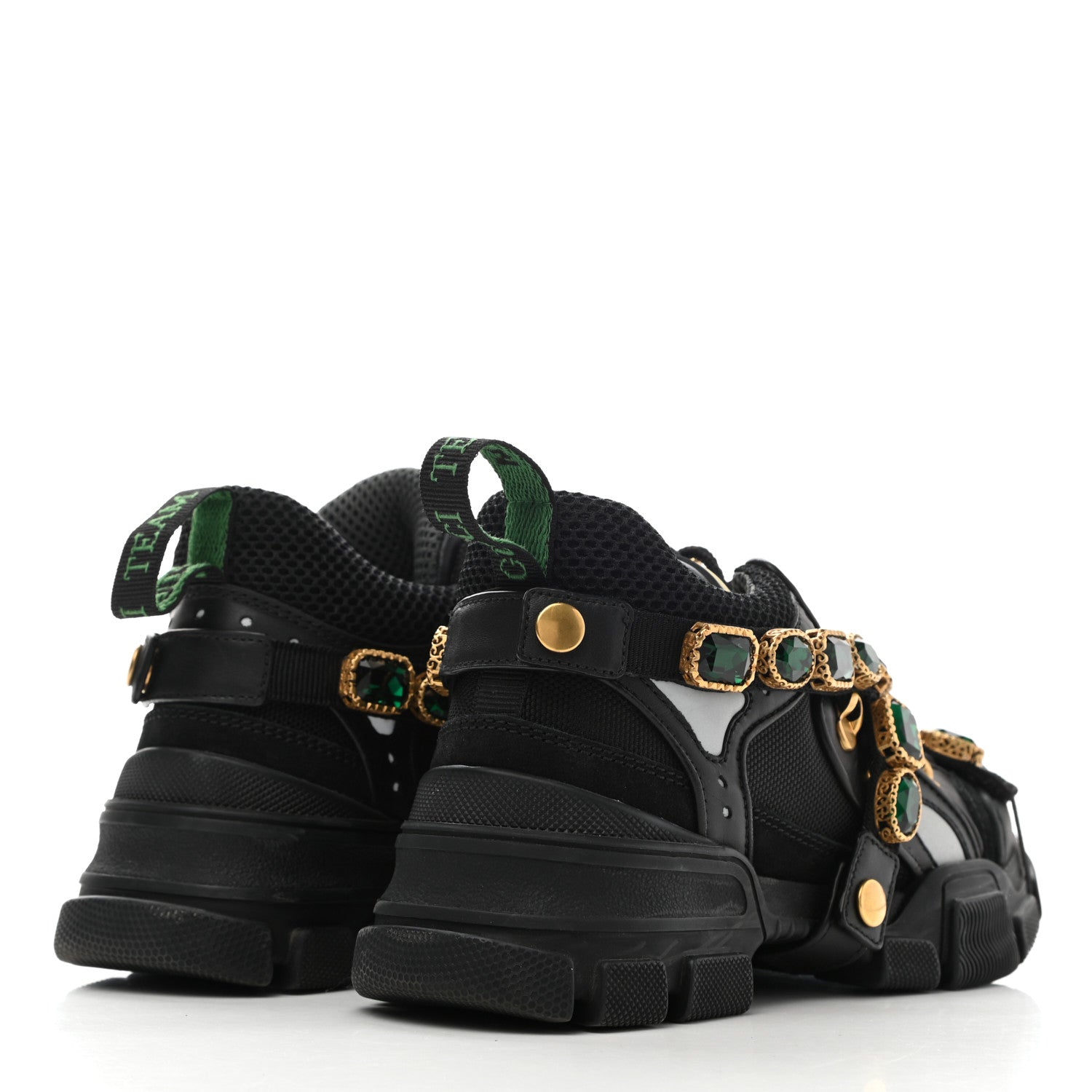 Gucci X SEGA Mesh Suede Calfskin Removable Crystals Womens Flashtrek Sneakers 36 Black Silver 4 of 9