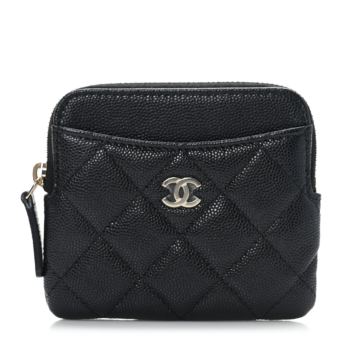 Caviar Quilted Zip Card Holder Wallet Black