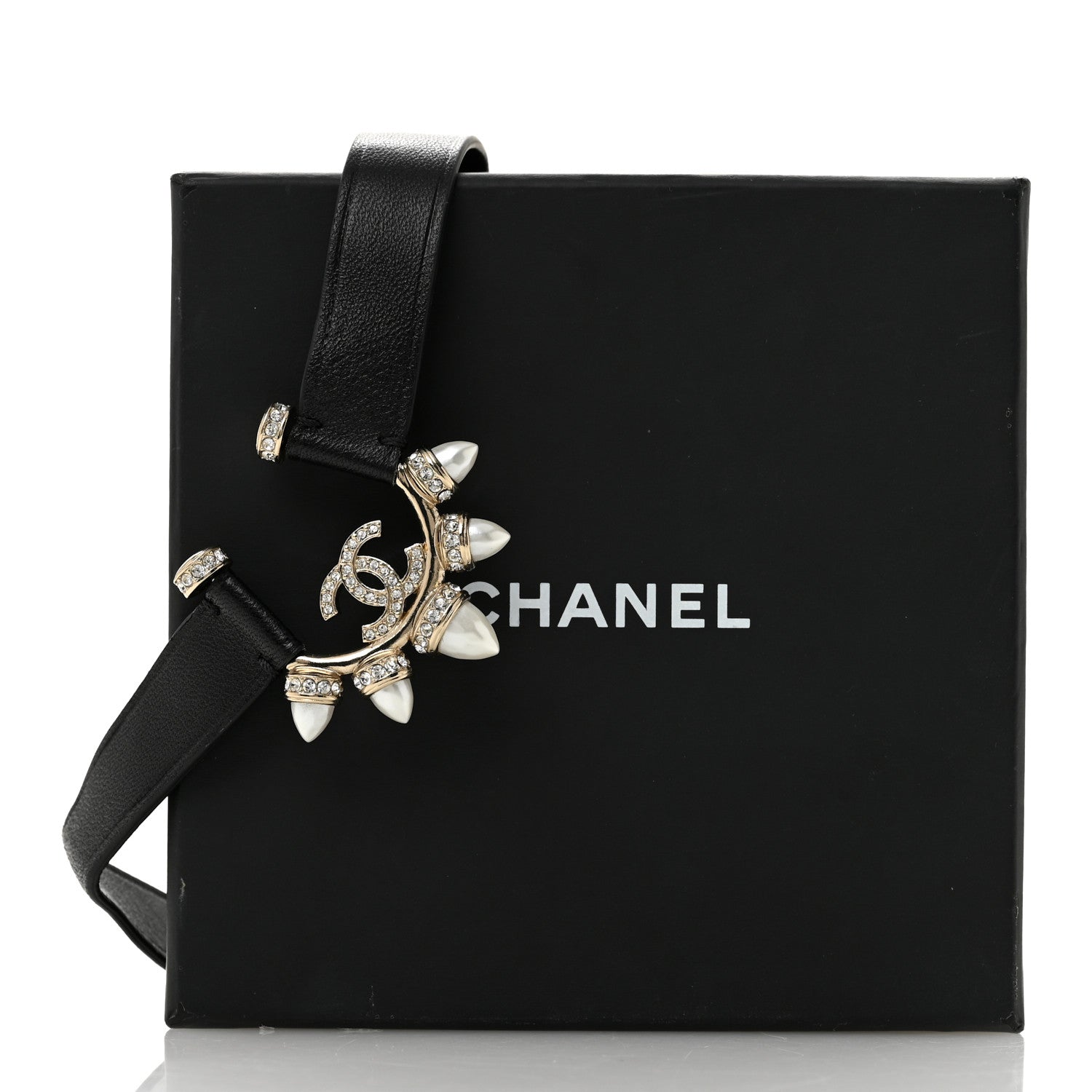 Chanel Lambskin Spike Pearl Crystal CC Choker Black 6 of 6