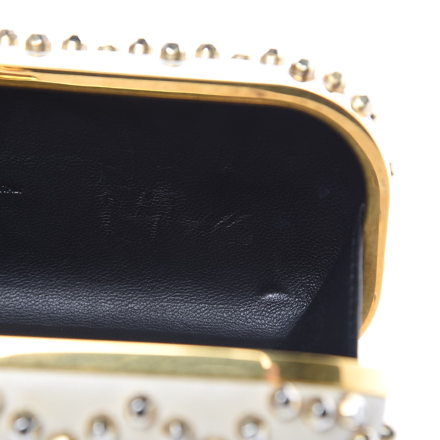 Nappa Studded Twin Skull Box Clutch Ivory
