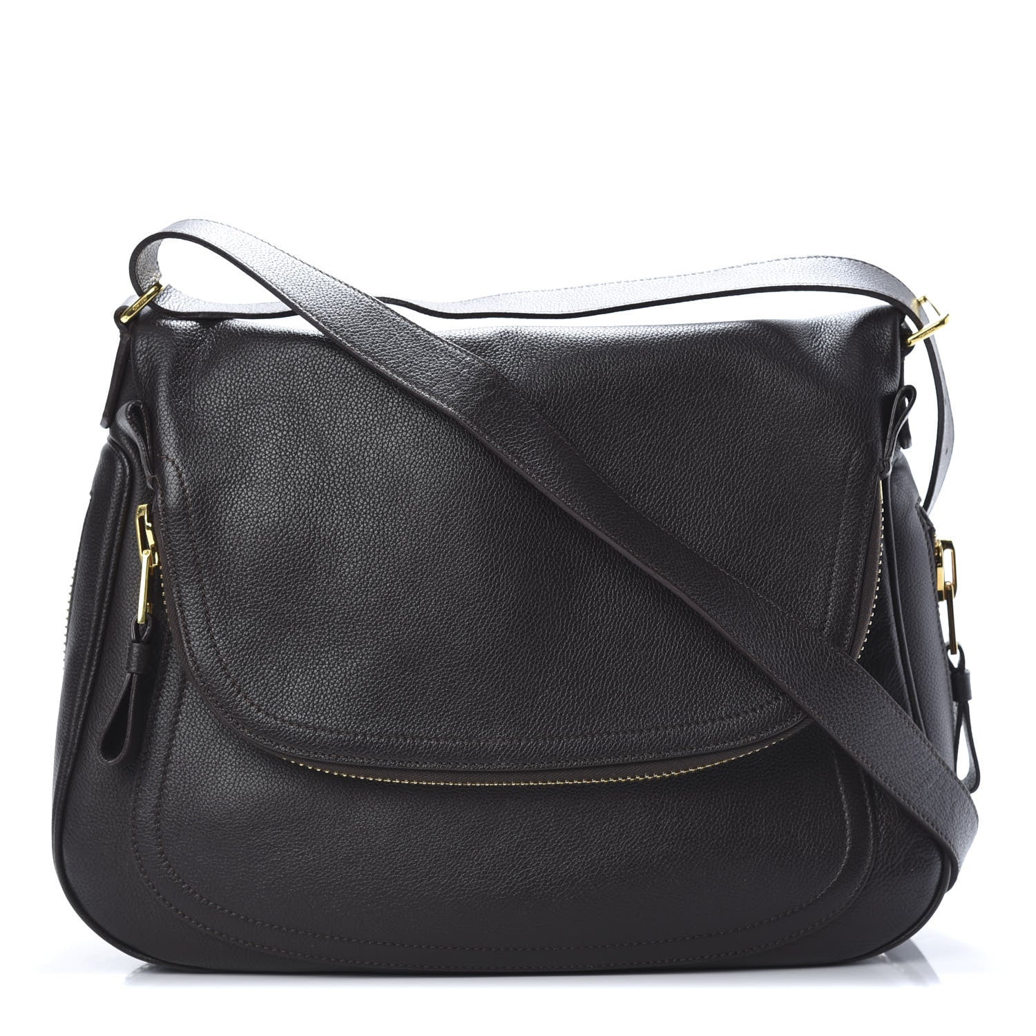 Tom Ford Pebbled Calfskin Large Jennifer Dark Brown 1 of 15