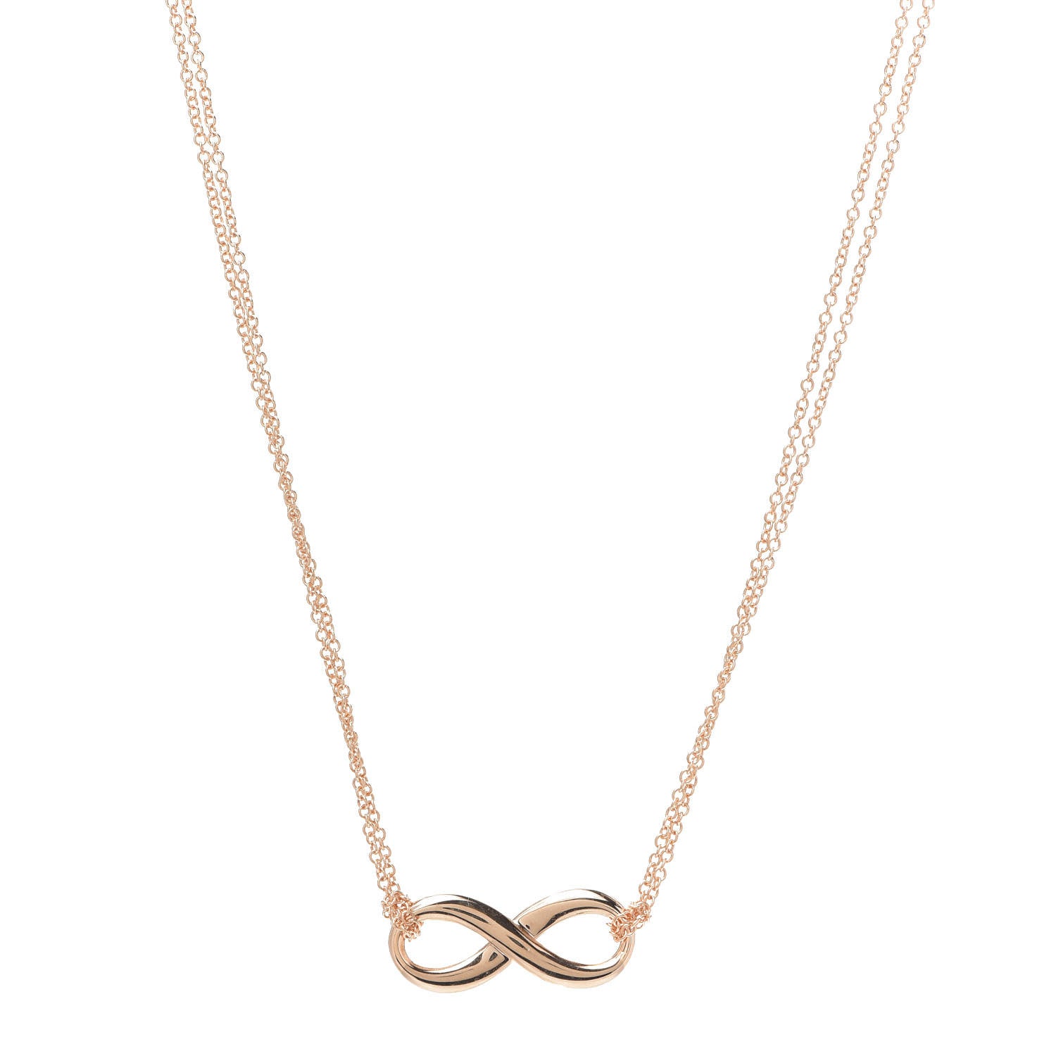 Tiffany 18K Rose Gold Infinity Double Chain Pendant Necklace 1 of 6