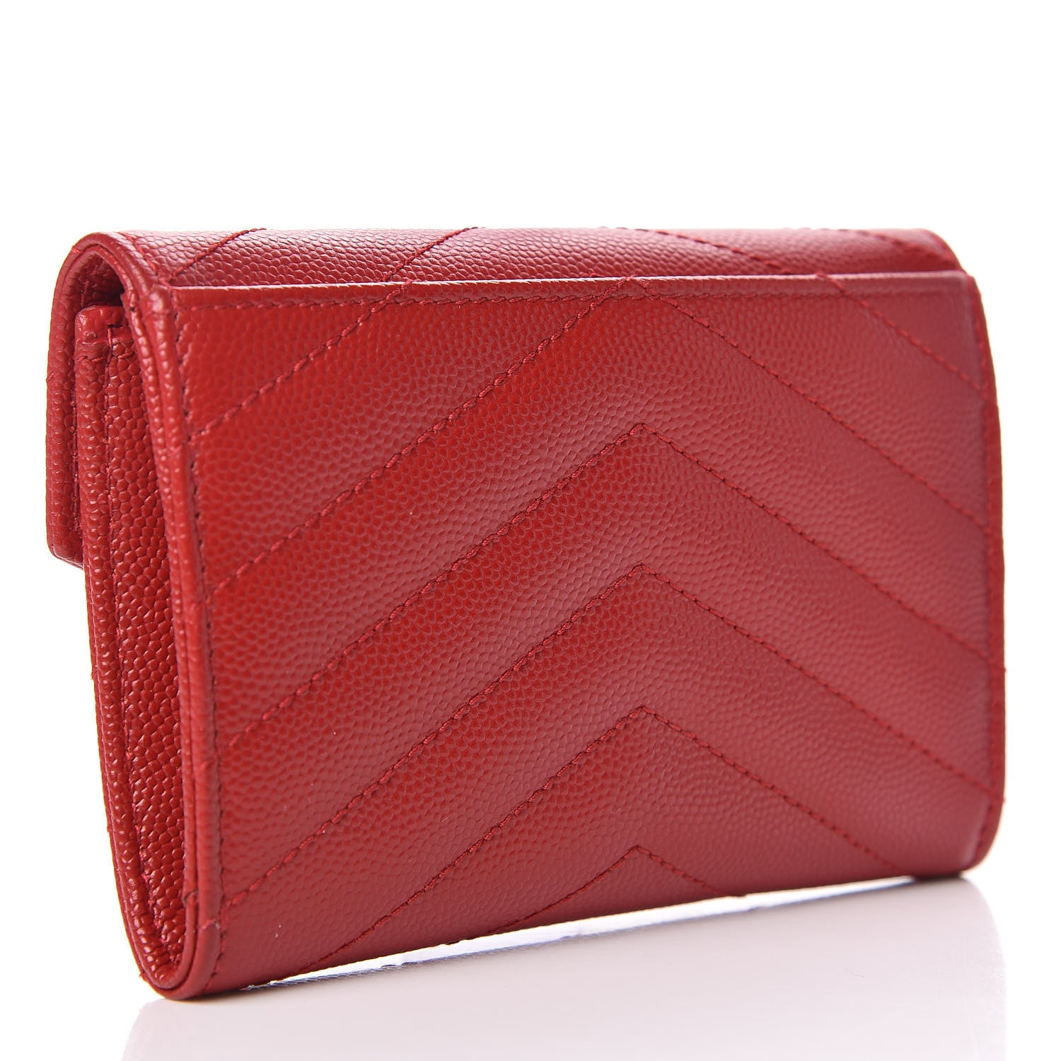 Saint Laurent Grain De Poudre Matelasse Chevron Small Monogram Envelope Wallet Rouge Eros 3 of 7