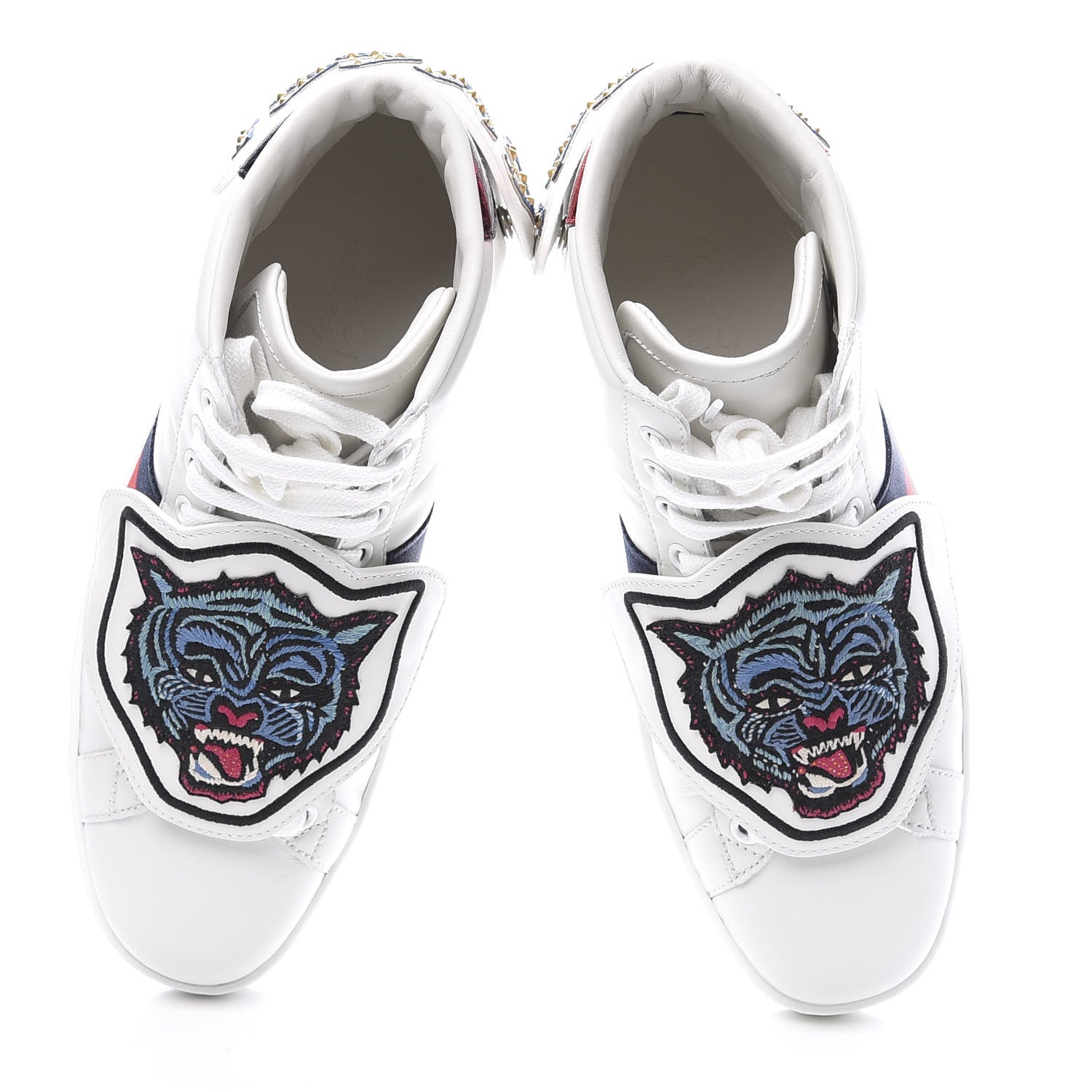 Gucci Calfskin Ayers Web Tiger GUCCI Removable Patches Mens Ace High Top Sneakers 5 White 5 of 11