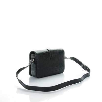 Saint Laurent Calfskin Crocodile Embossed Medium Monogram Universite Bag Black 3 of 7