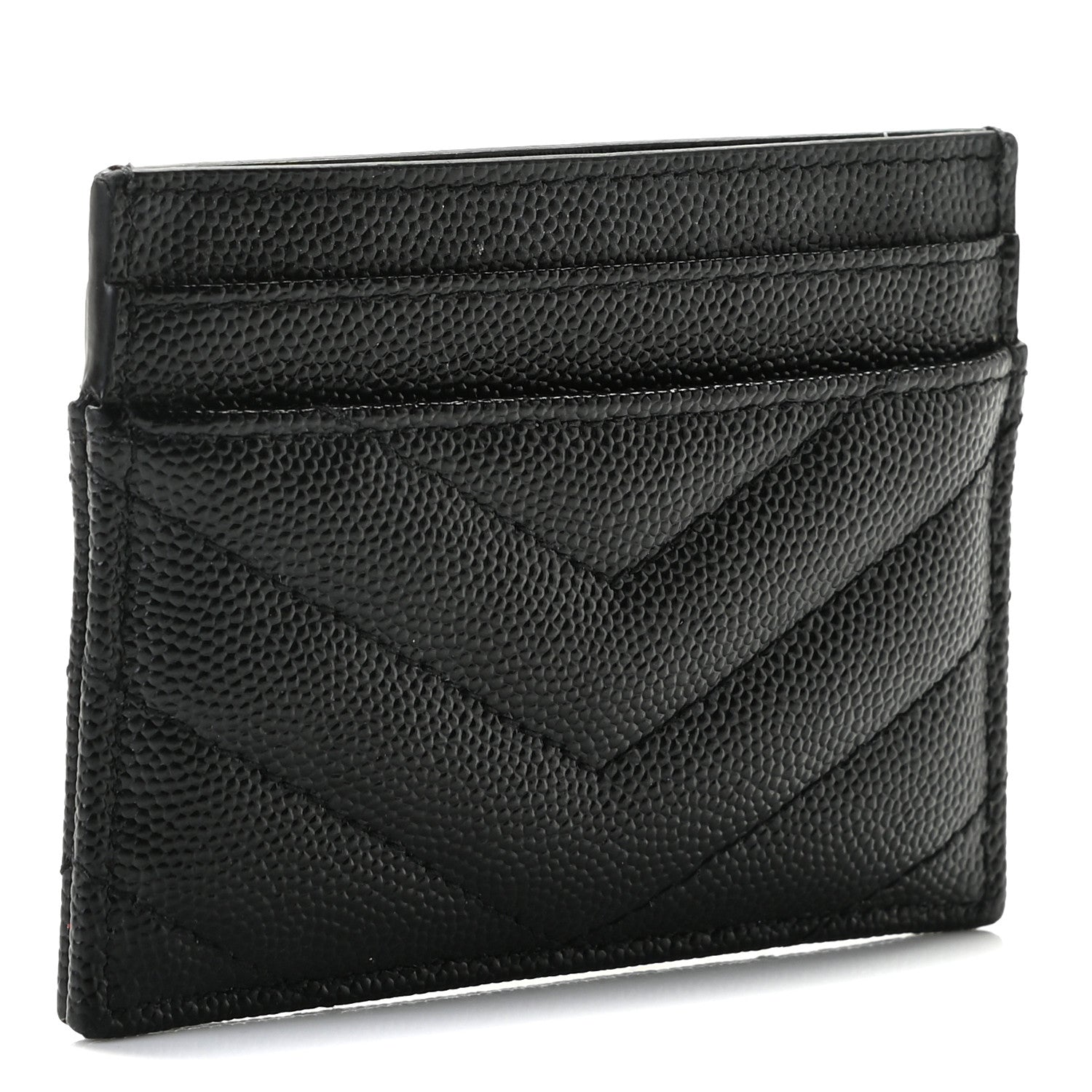 Saint Laurent Grain De Poudre Matelasse Chevron Monogram Credit Card Case Black 3 of 8