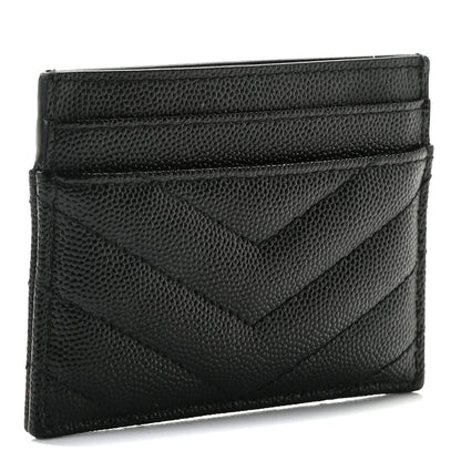 Saint Laurent Grain De Poudre Matelasse Chevron Monogram Credit Card Case Black 3 of 8