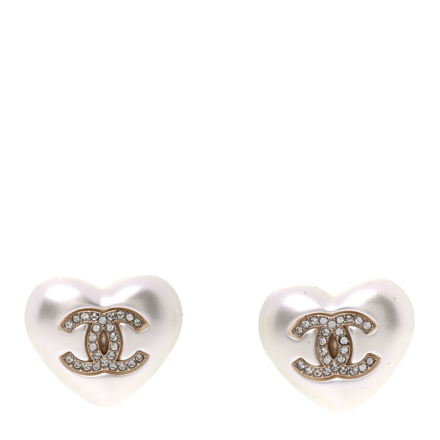 Pearl Crystal CC Heart Earrings Gold