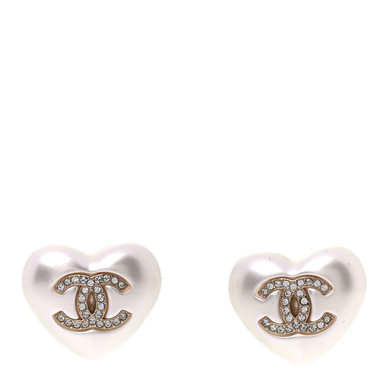 Chanel Pearl Crystal CC Heart Earrings Gold 1 of 4