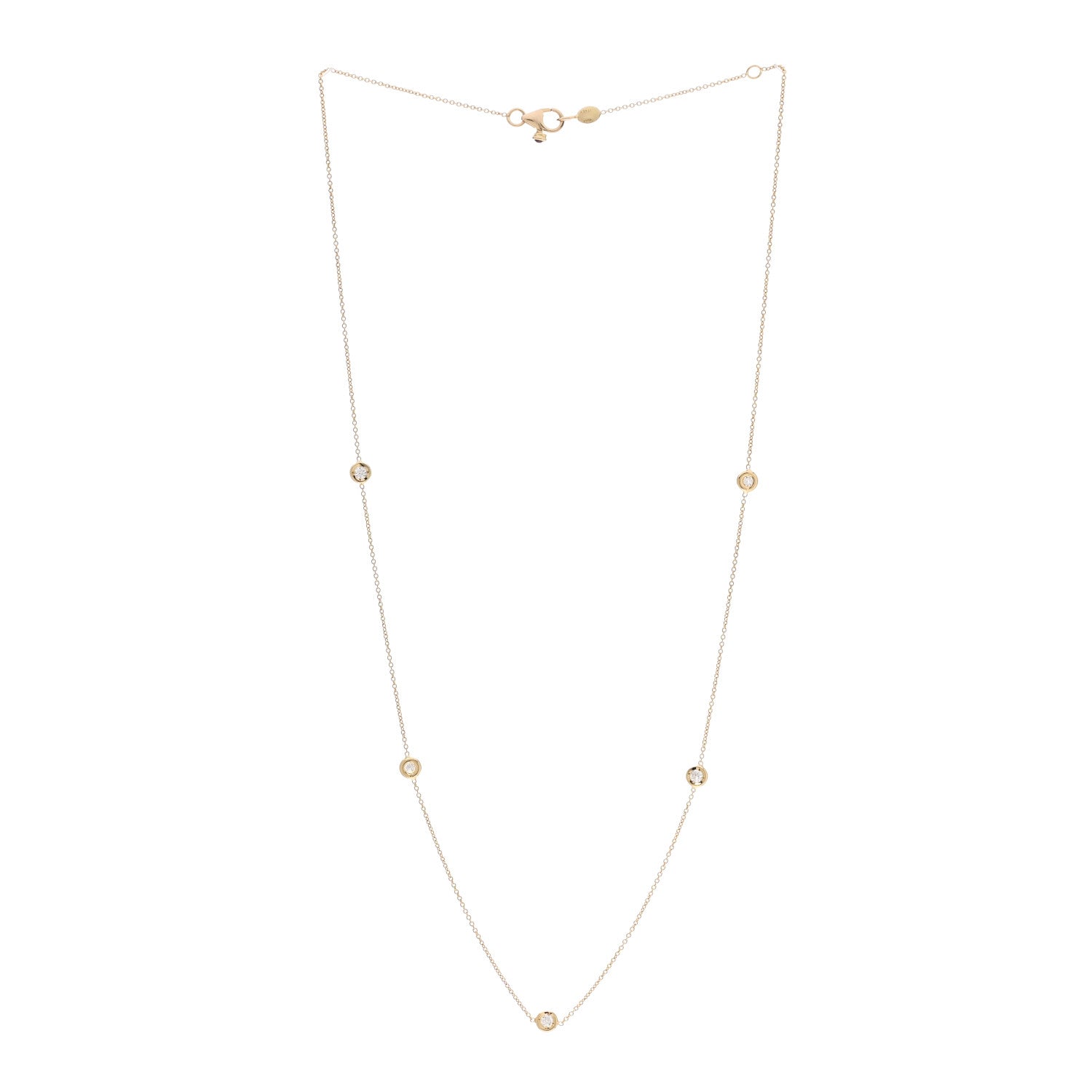 Roberto Coin 18K Yellow Gold Diamond .25ct Diamonds By The Inch Five Station Necklace 3 of 5