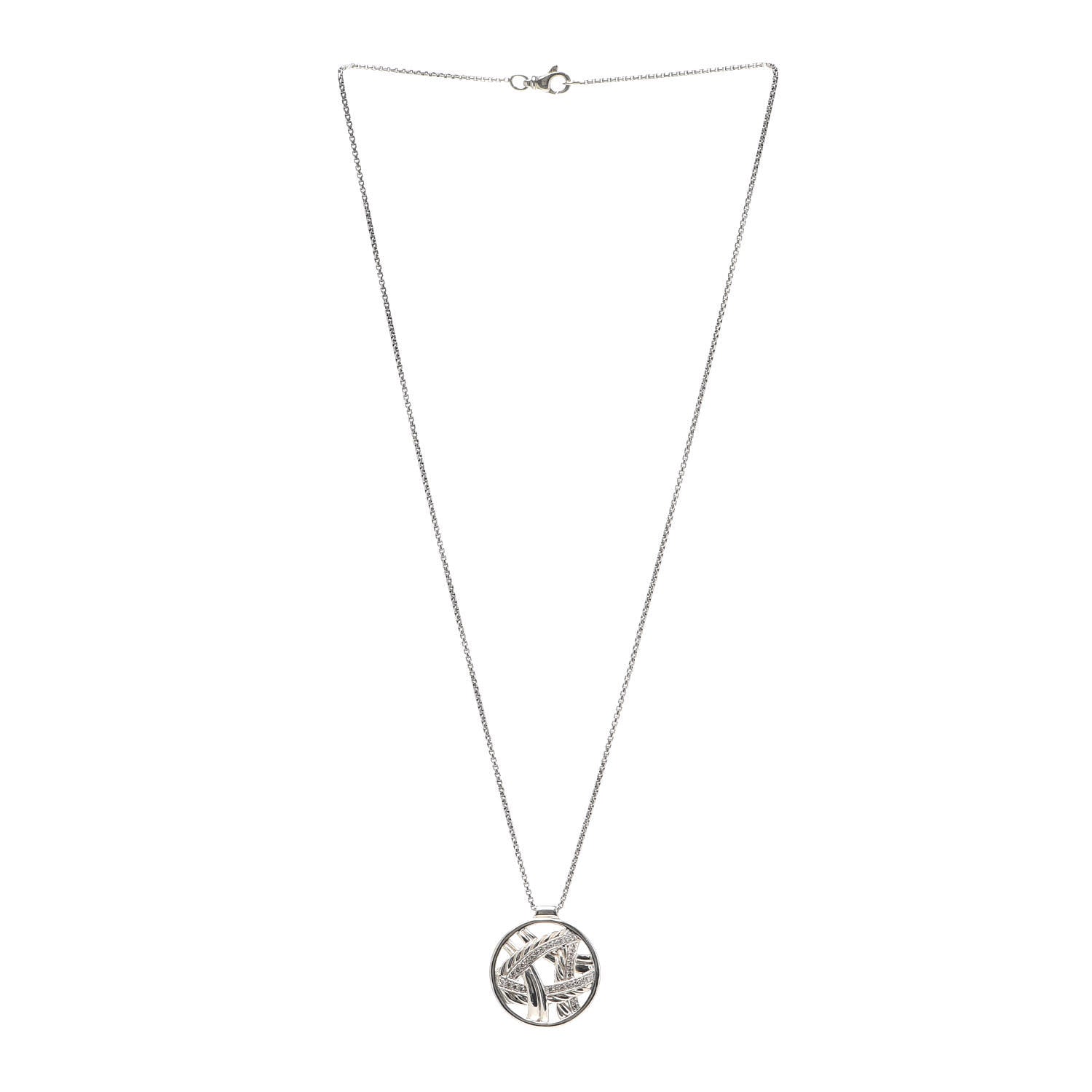 David Yurman Sterling Silver Diamond Papyrus Pendant Necklace 3 of 5