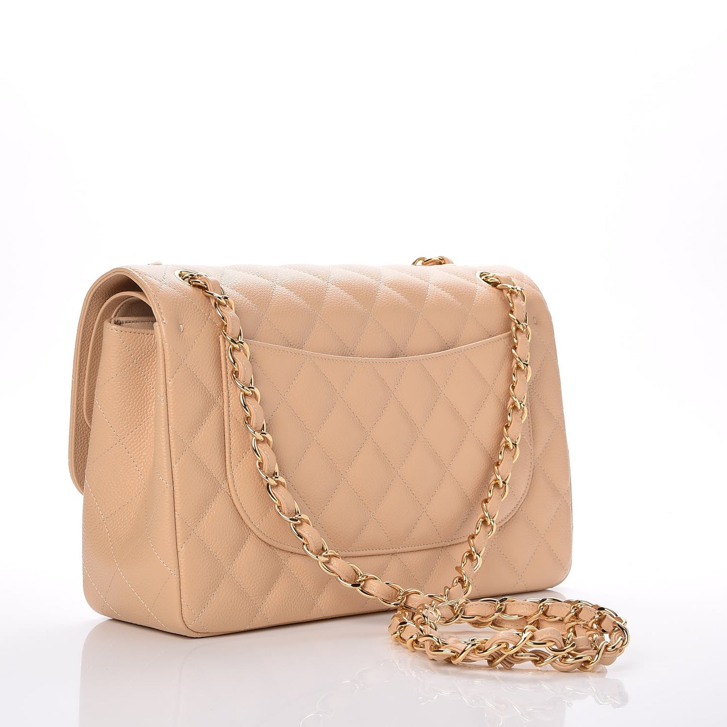 Caviar Quilted Jumbo Double Flap Beige Clair
