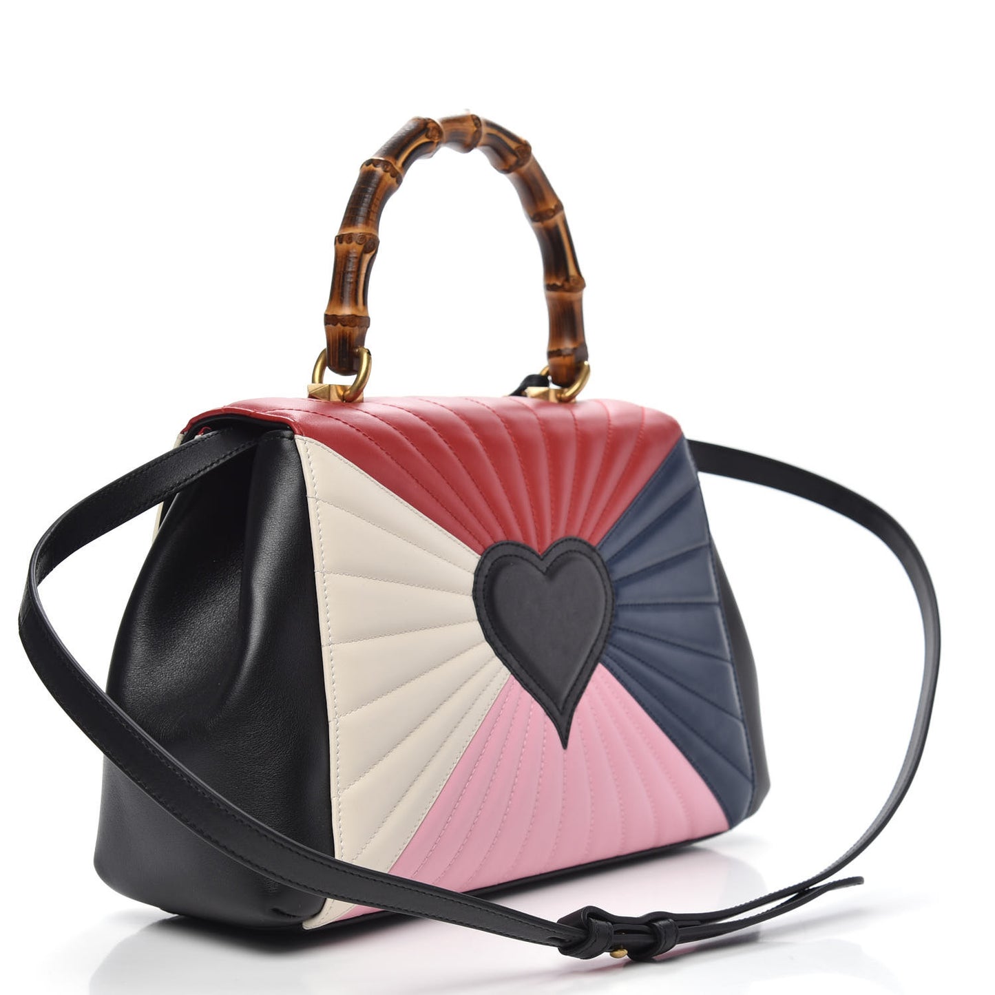 Calfskin Bamboo Trapuntata Queen Margaret Top Handle Bag Blue Agata Hibiscus Red Mystic White Sugar Pink