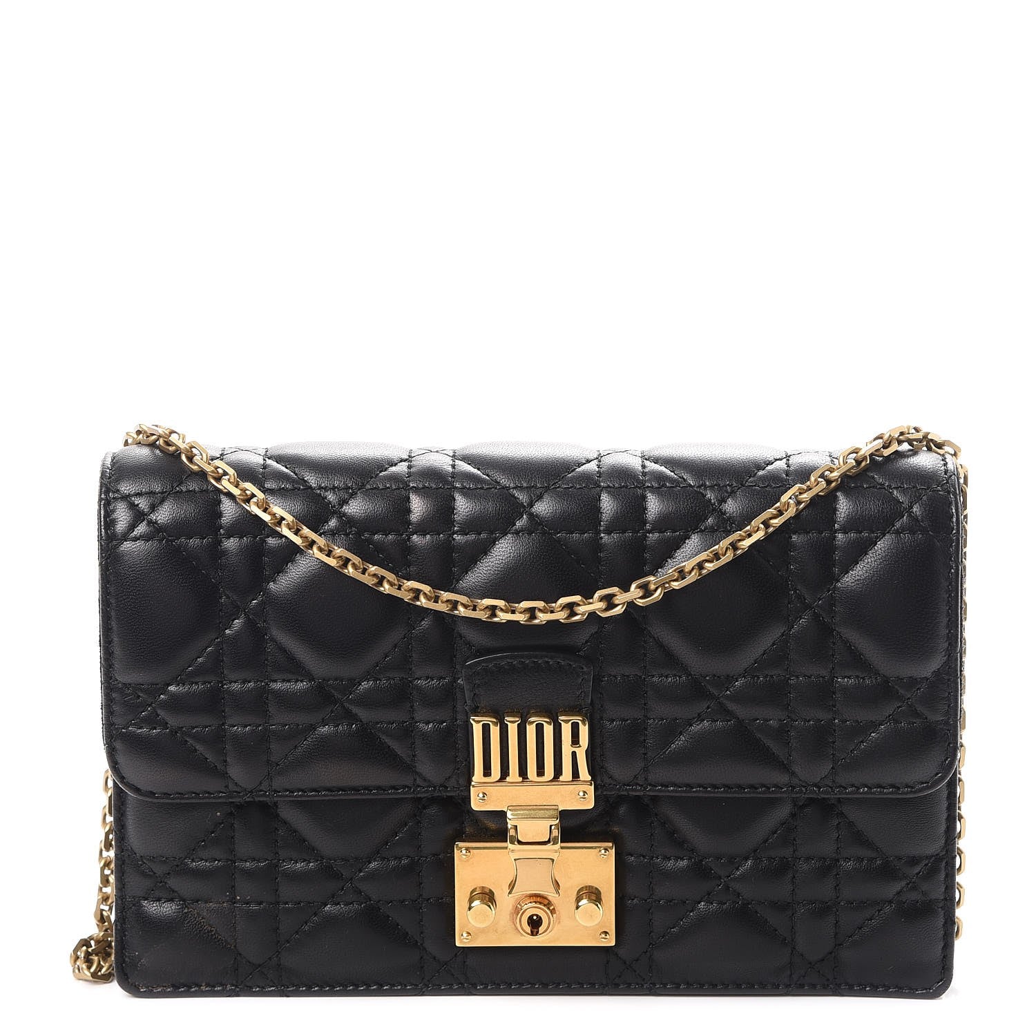 Christian Dior Lambskin Cannage Dioraddict Wallet on Chain Clutch Black 1 of 11