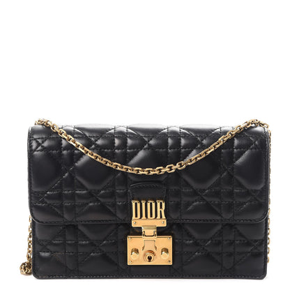 Christian Dior Lambskin Cannage Dioraddict Wallet on Chain Clutch Black 1 of 11