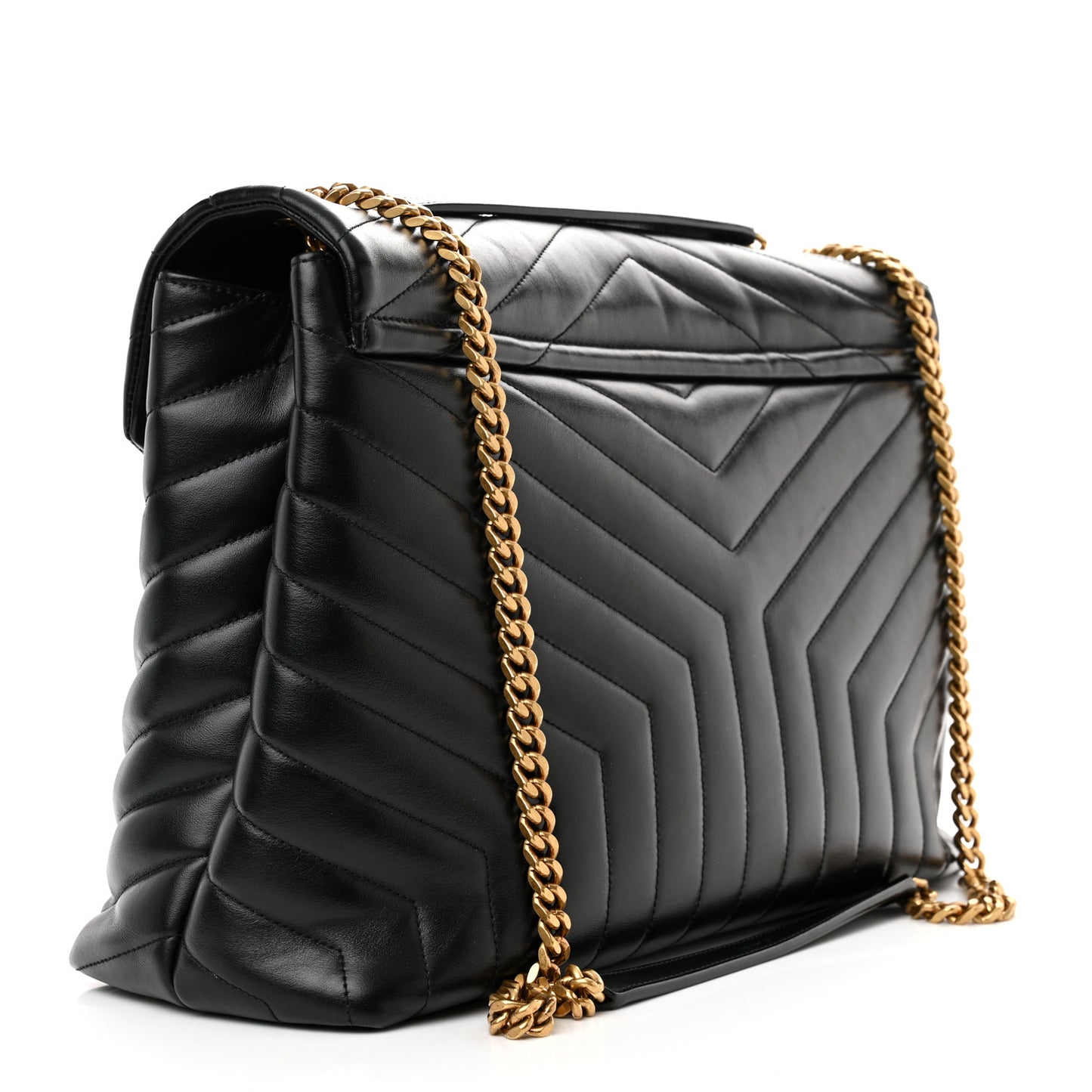 Calfskin Y Quilted Monogram Large Loulou Chain Satchel Black