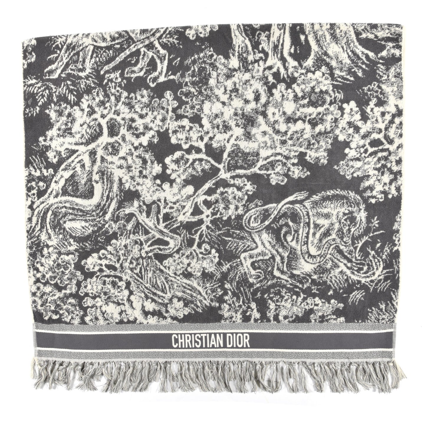 Cotton Toile De Jouy Reverse Towel Grey Ivory