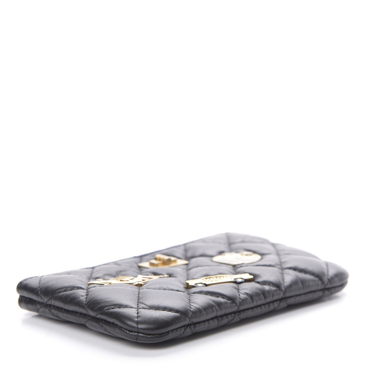 Aged Calfskin Quilted Small Lucky Charms Cosmetic Case Black