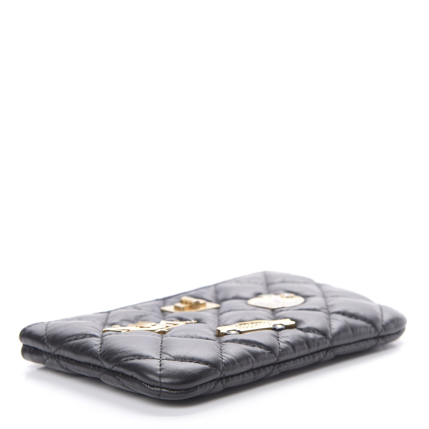 Chanel Aged Calfskin Quilted Small Lucky Charms Cosmetic Case Black 4 of 10