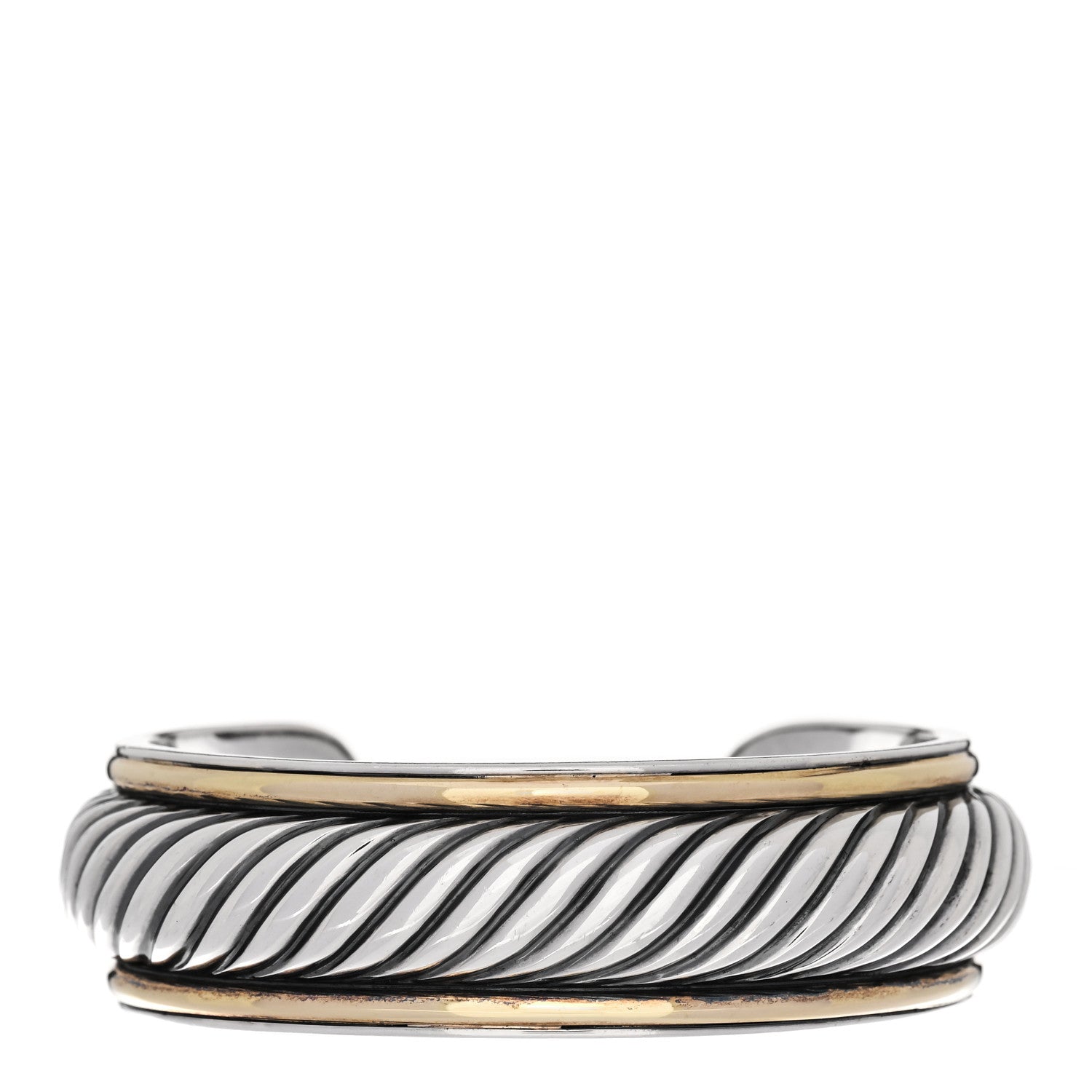 David Yurman Sterling Silver 18K Yellow Gold Sculpted Cable Cuff Bracelet 1 of 3