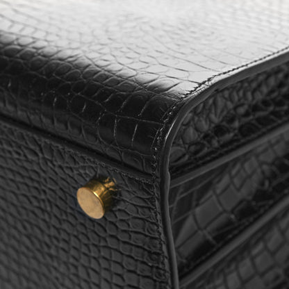 Saint Laurent Patent Crocodile Embossed Small Sac de Jour Black 12 of 12